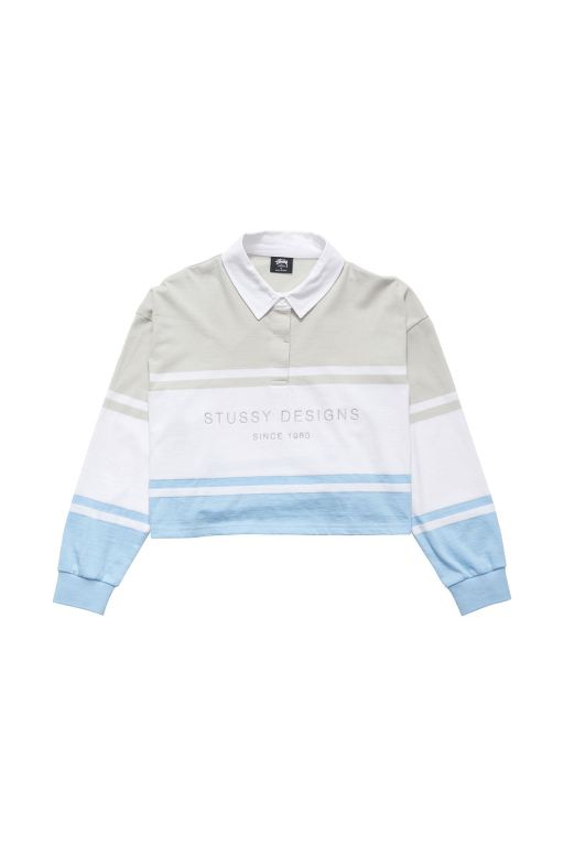 Stussy Womens Designs Panelled Rugby Long Sleeve T Shirt White - JVDLM1389